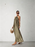 CNLEEWEI Detachable Chain-Strap Neckline-Cutout A-Line Dress