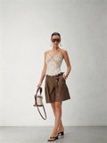 CNLEEWEI Lace-Trimmed Satin Halter Top for Women