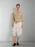 Dpercent Tencel-Linen Blend Color-Blocked Multi-Button Lightweight T-Shirt with Asymmetrical Hem