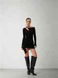 CNLEEWEI Metallic Bead Off-the-Shoulder Pleated Knit Mini Dress