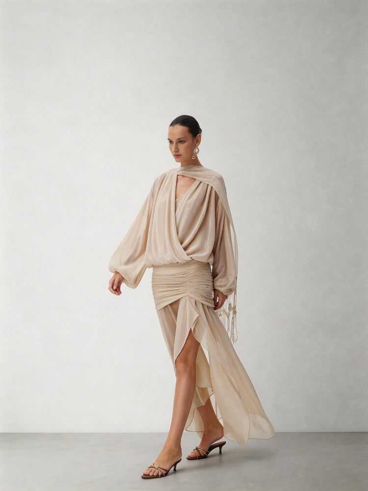 CNLEEWEI Two-Piece Fringed Sheer Chiffon Top