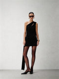 CNLEEWEI26 Deconstructed Pleated Off-the-Shoulder Knit Mini Dress