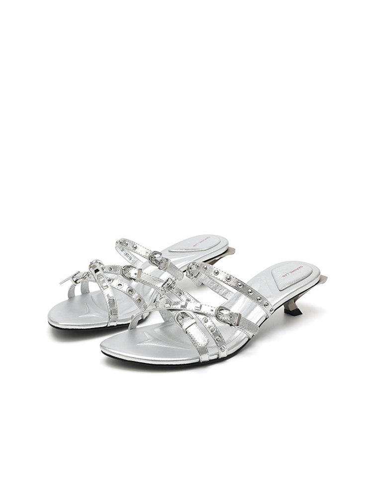 Sugar Cube Kitten Heels with Studded Straps, Platform Sandals, Fashion Sandals, Low-Heel Sandals