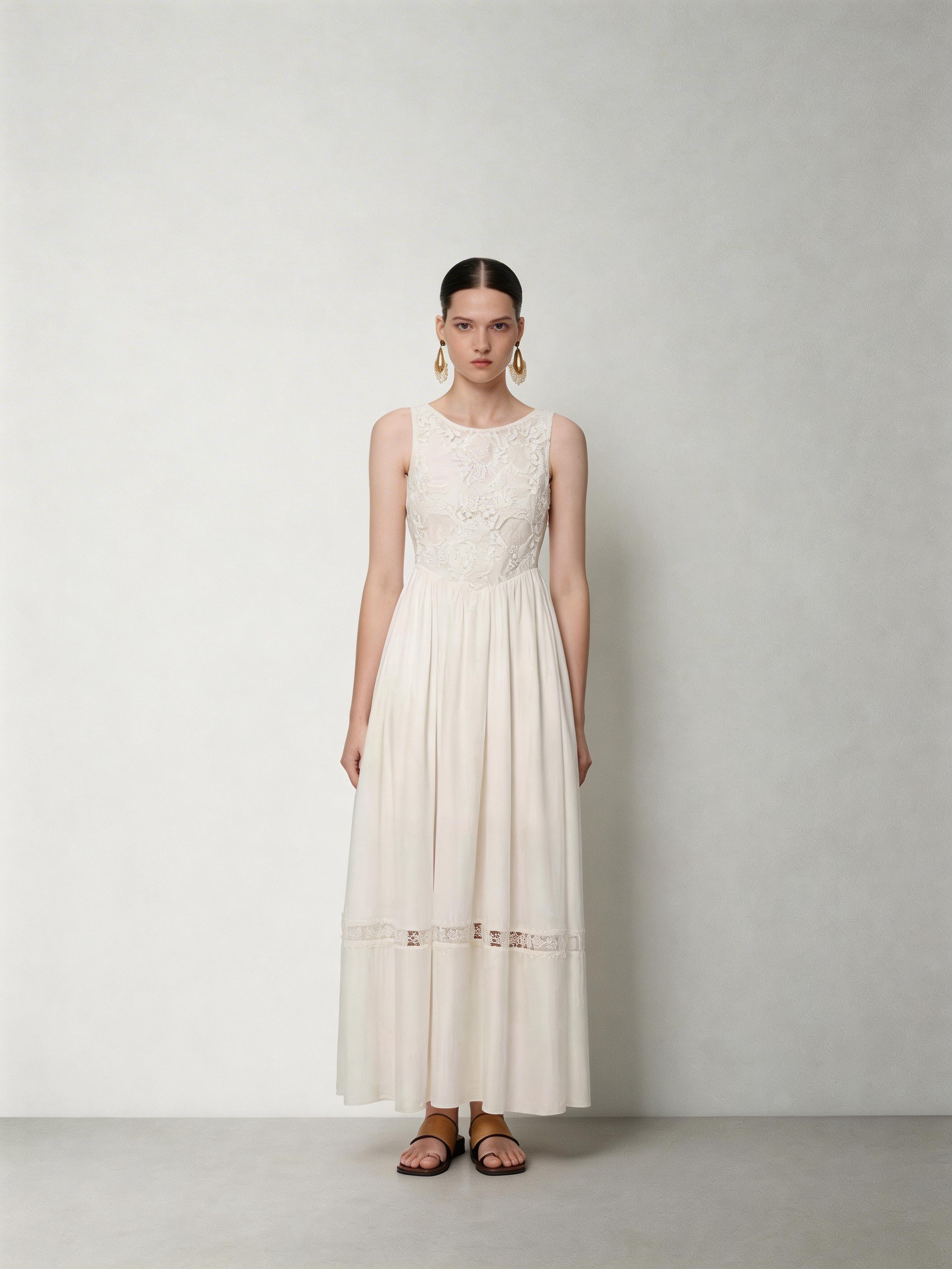 SHROENRO French Lace U-Neck Fitted Sleeveless Dress for Women