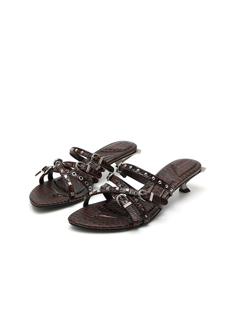 Sugar Cube Kitten Heels with Studded Straps, Platform Sandals, Fashion Sandals, Low-Heel Sandals