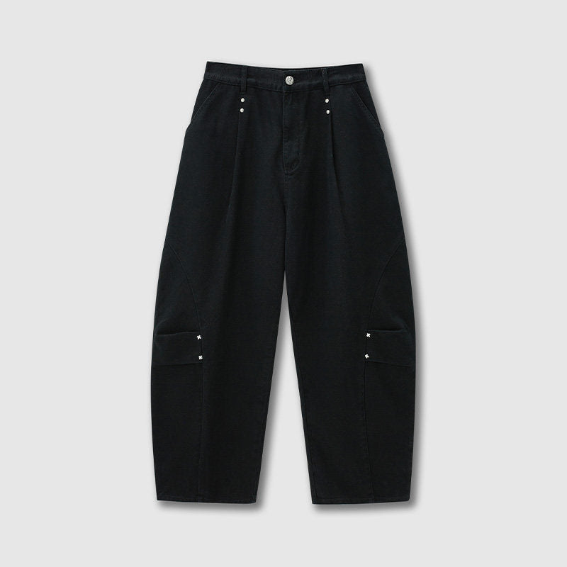tokokkino “Black Orange” Black Orange Hand-Stitched Curved-Leg Pants