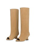 Peep-Toe Wedge Knee-High Boots