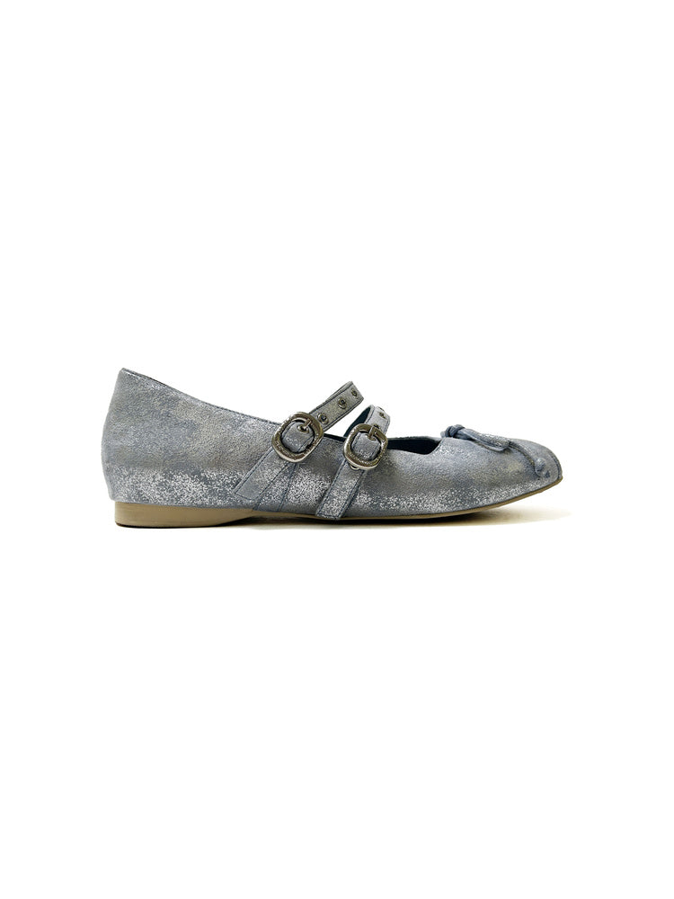 Metallic Buckled Ballet Flats