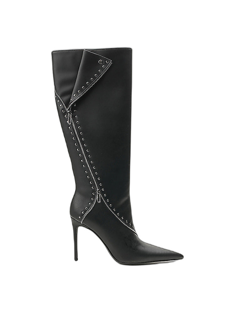 Studded Fold-Over Stiletto Knee Boots