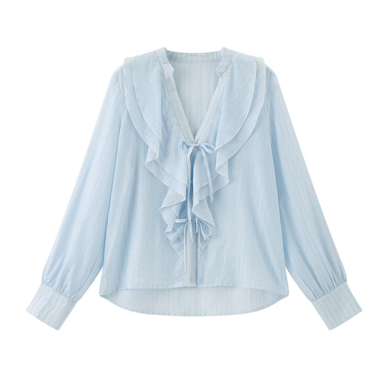 2AM POETRY Lyocell V-Neck Striped Sun-Protective Shirt: A French-inspired, relaxed-fit shirt