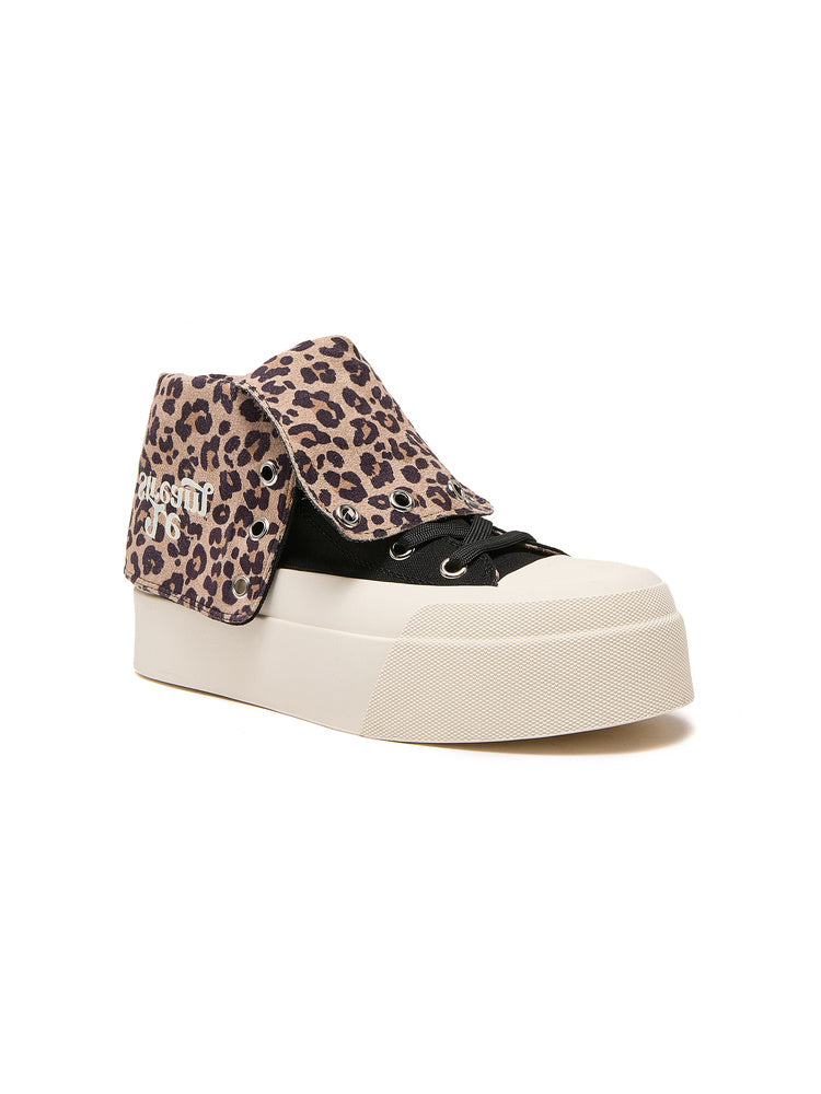 LeStream Leopard Fold-Over Platform High-Top Canvas Sneakers | OZA813-1012825720314-02 | Color: Leopard