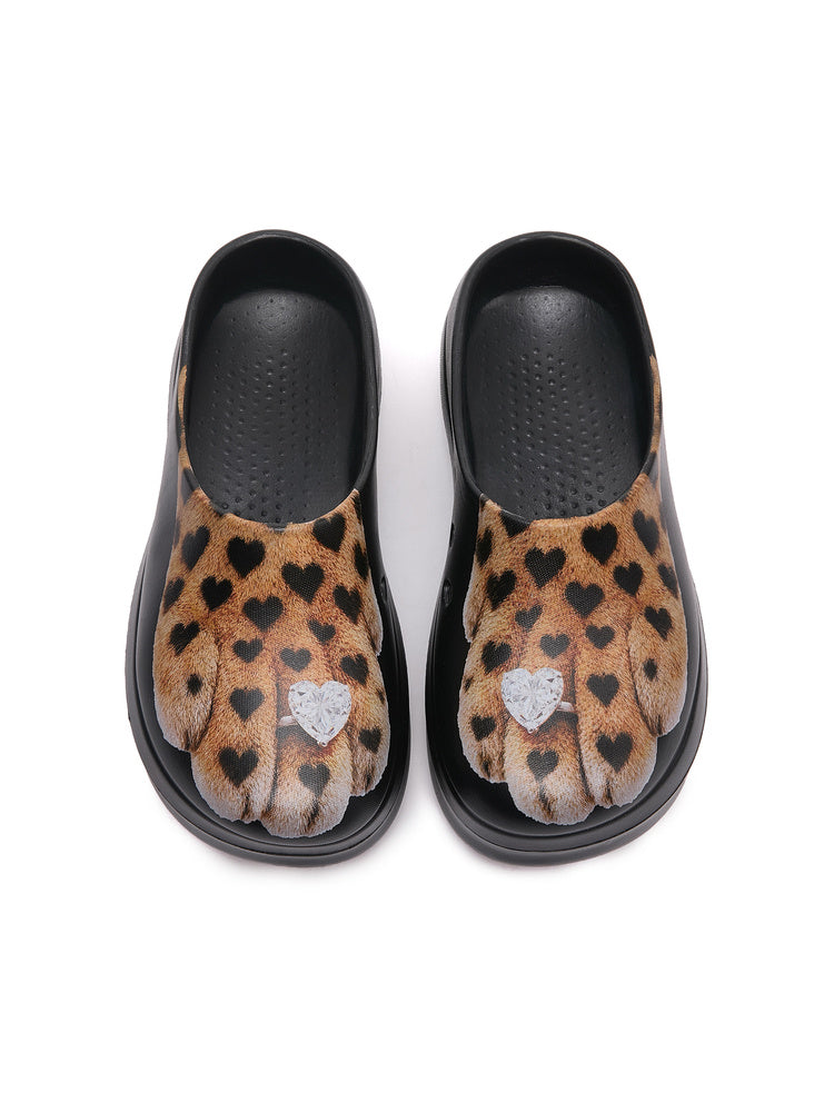 Leopard Cat-Paw Platform Clogs