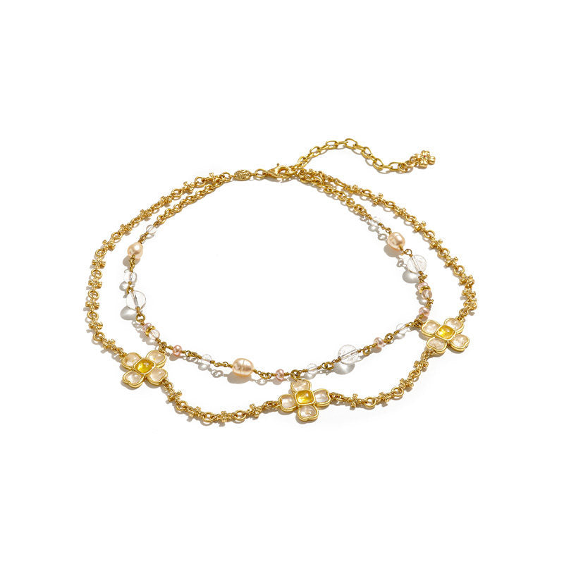 tokokkino “Trajectory” Baroque-Style Gemstone Square Bow Short Necklace