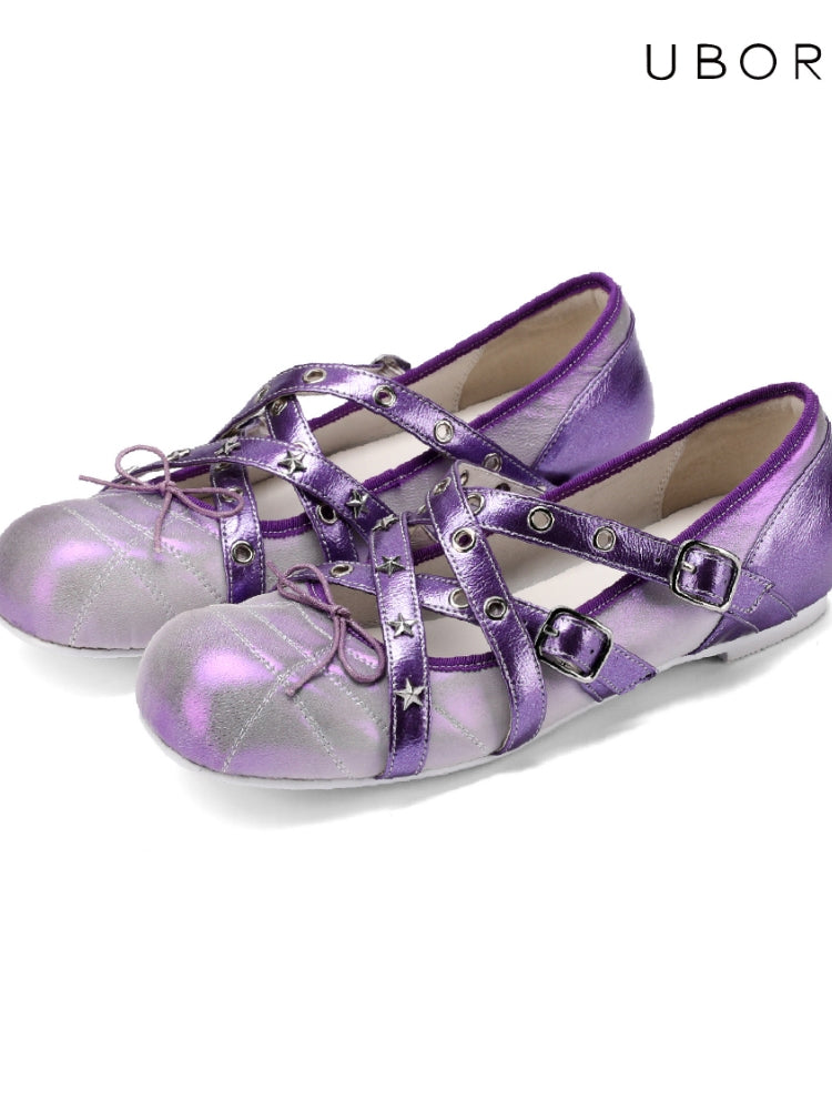 UBORYA Designer Original Casual Ballet Flats for Women: Flat, Iridescent Lambskin, Niche Runway Style, Feminine and Sensual, Round Toe