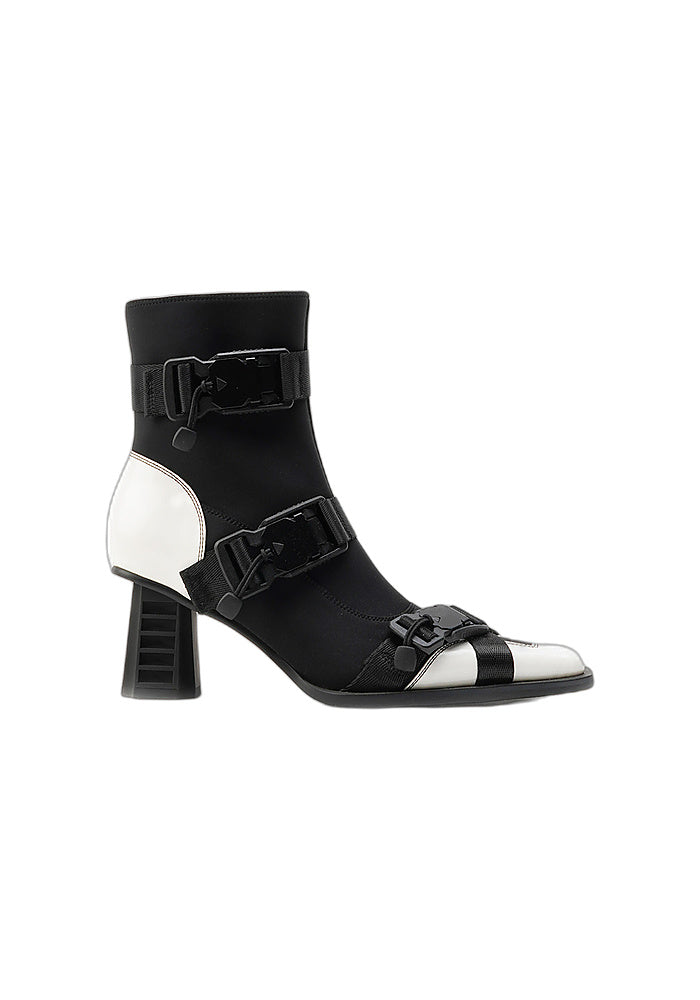 Block Techwear Buckle Ankle Boots 6.5CM Geometric Block Heel Square Toe Sock Booties