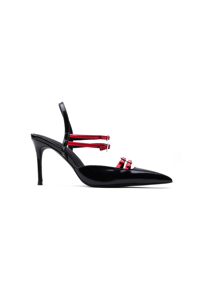 Women's Pointed-Toe High-Heel Fashion Sandals with Straps and Buckles and Open Back