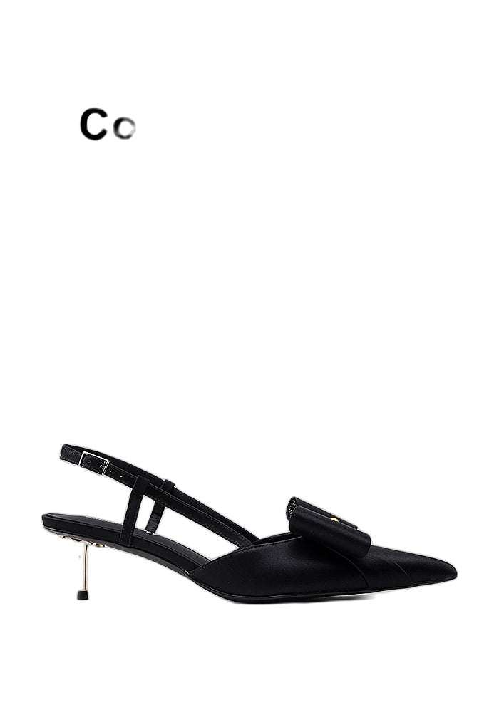 Mulberry Silk Bow Slingback Pumps 4.5CM Thin Metal Stiletto Heel Pointed Toe Luxury Dress Mules