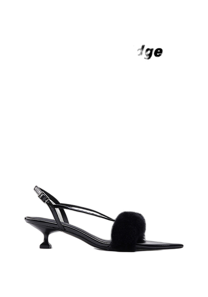 "Velvetclaw" Mink Fur Pointed Toe Slingback Sandals 4.5CM Sculpted Kitten Heel Avant-Garde Party Mules