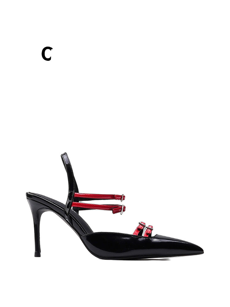 Colorful Bridge Strap & Pin Buckle Combination High Heels