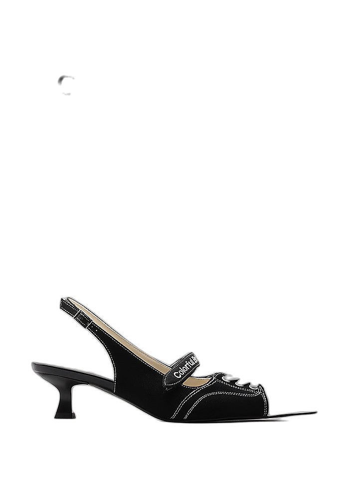 Canvas Slingback Pumps 4.5CM Mini Sculpted Kitten Heel Sporty Pointed Toe Avant-Garde Mules