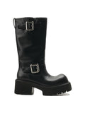 Double-Buckle Platform Mid-Calf Boots