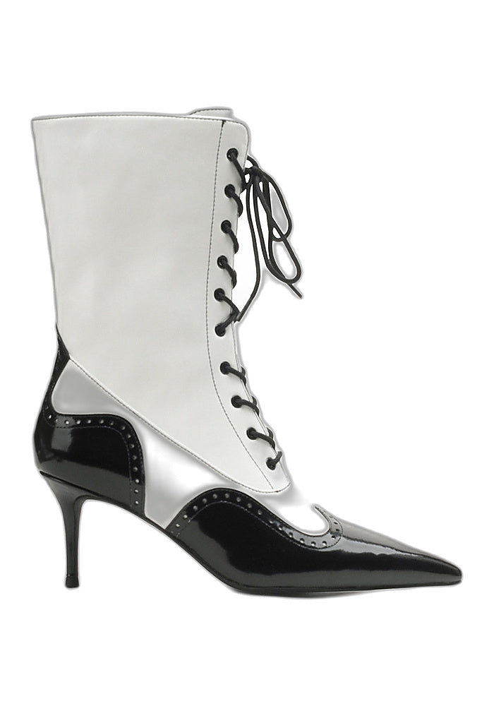 Brogue Lace-Up Mid-Calf Stiletto Boots 7.5CM Avant-Garde Two-Tone Pointed Toe Boots