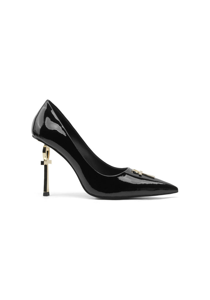 Patent Leather Ankh Symbol Stiletto Pumps 9CM Futuristic Avant-Garde Pointed High Heels