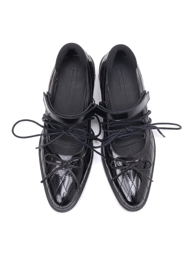 Original Diamond-Pattern Mary Jane Shoes: Dark-Style Lace-Up Leather Loafers, Summer Black Chunky-Heel Pumps