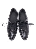 Original Diamond-Pattern Mary Jane Shoes: Dark-Style Lace-Up Leather Loafers, Summer Black Chunky-Heel Pumps