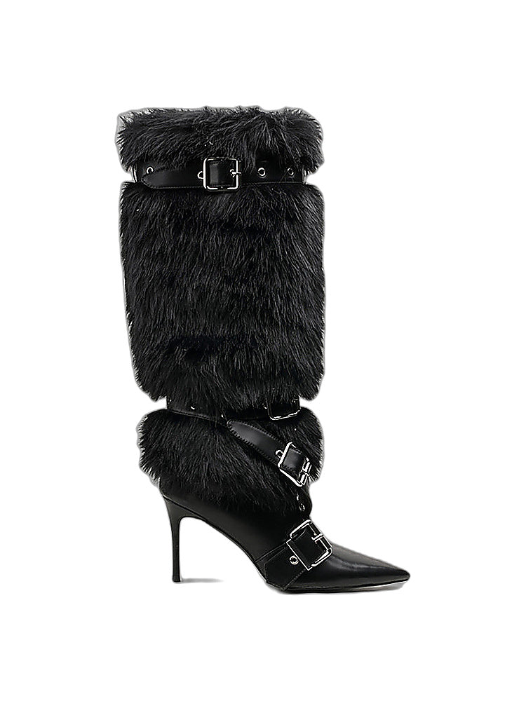 Night Hunt Faux-Fur Buckle Stiletto Boots
