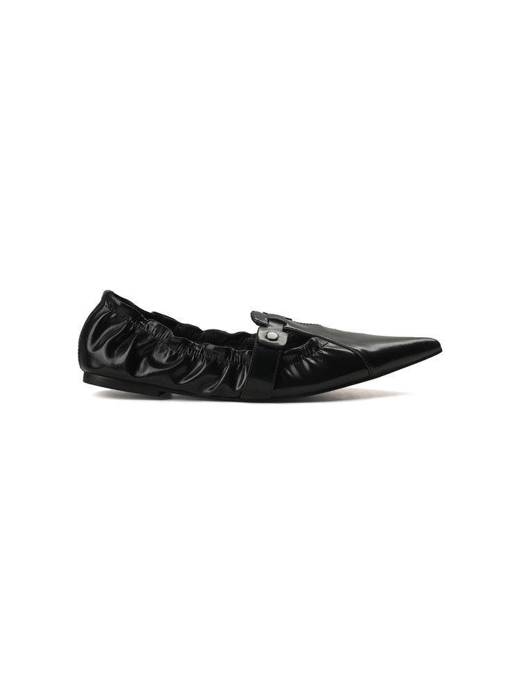 Ruched Pointed-Toe Buckle Flats