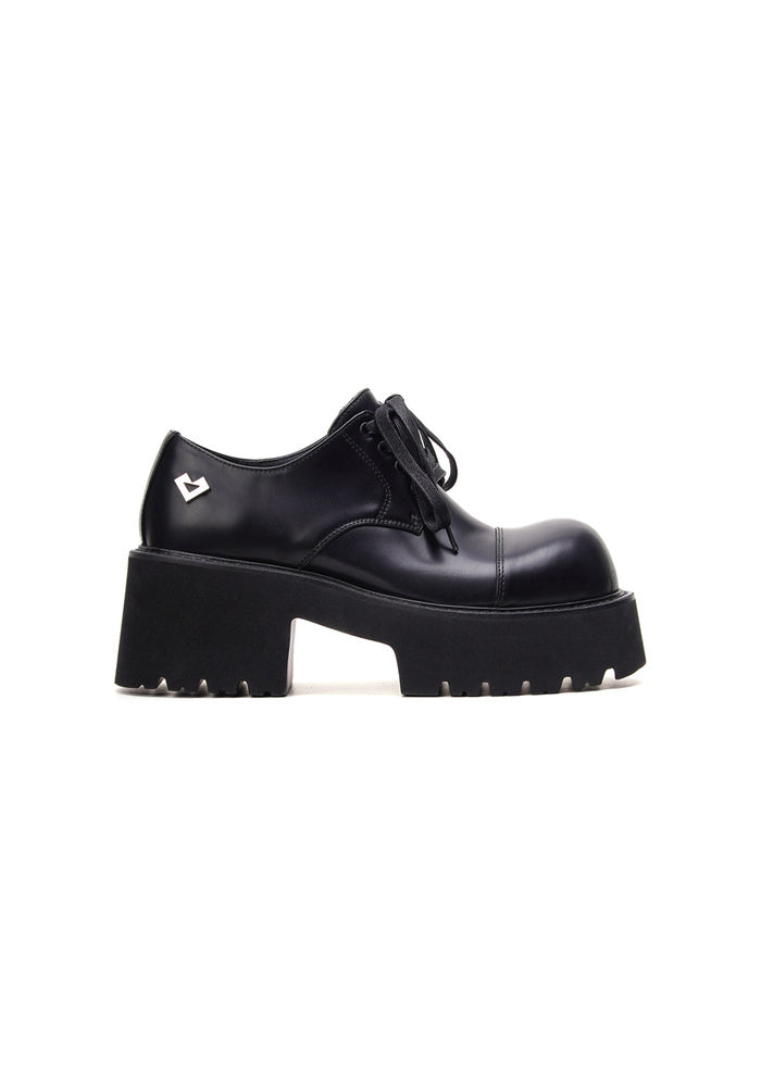 Leather Chunky Platform Oxford Shoes 7CM Block Heel Avant-Garde Pointed-Up Toe Lace-Up Gothic Loafers