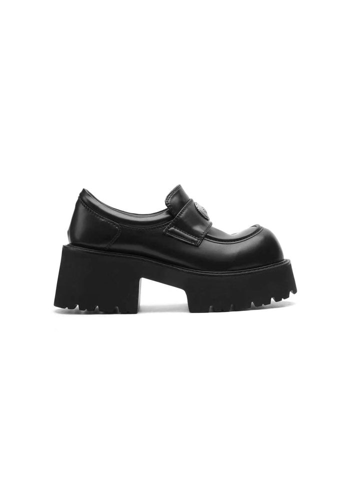 Leather Chunky Platform Loafers 7CM Gothic Avant-Garde Round Toe Block Heel Shoes