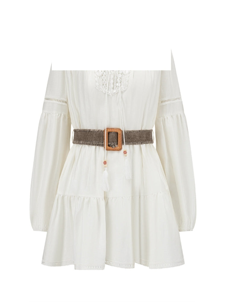 SHROENRO Waist-Tied Lace-Trimmed Tiered Skirt: Women's Fashionable and Versatile A-Line Mini Skirt