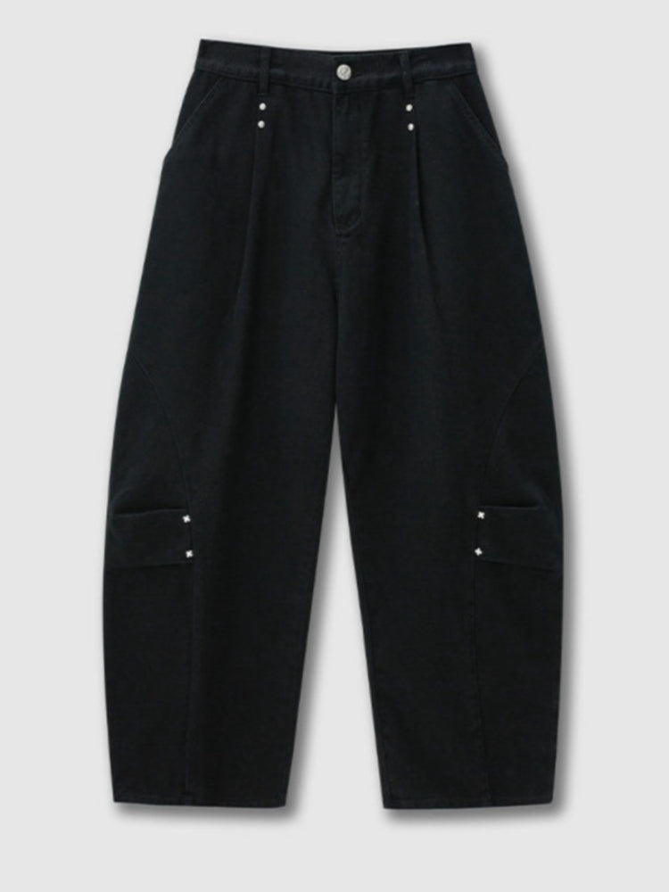 tokokkino “Black Orange” Black Orange Hand-Stitched Curved-Leg Pants