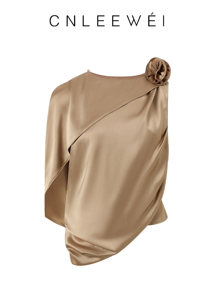 CNLEEWEI Old Money-Style Pleated Patchwork Skirt with Asymmetrical Hem, Chiffon Skirt