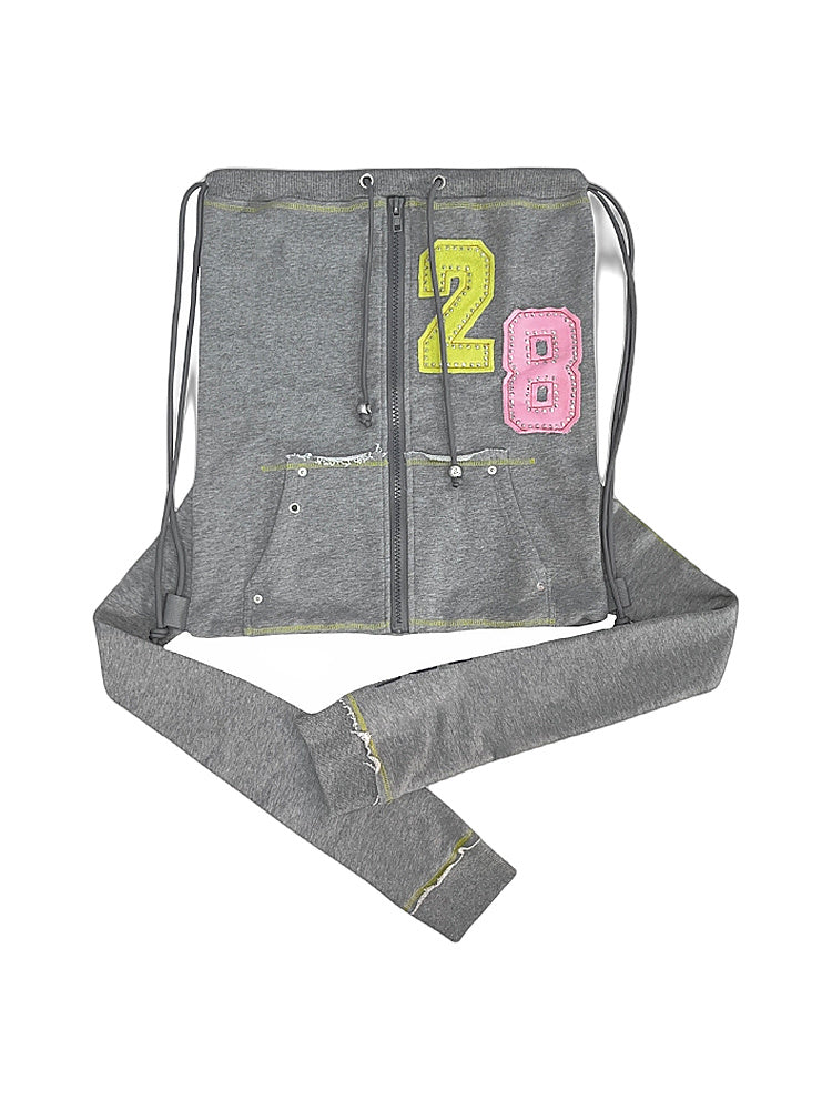 GRAPE Wardrobe Original Series Digital Print Hoodie with 3D Sleeves and Drawstring Backpack