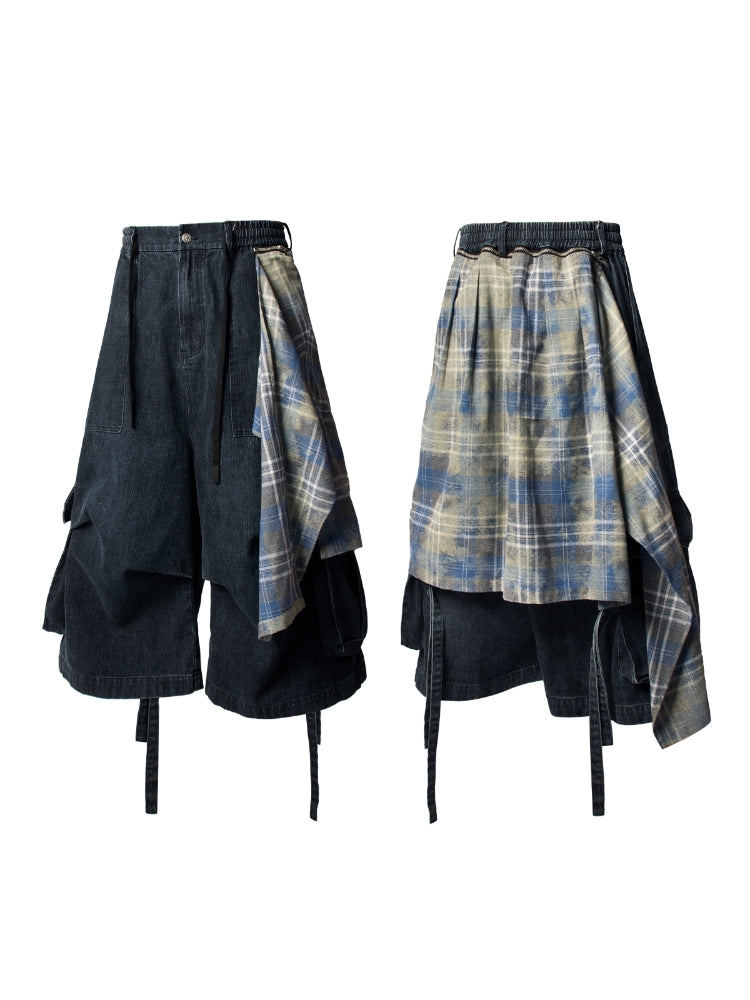 Street Style: Versatile Ways to Wear a Short, Detachable Checkered Scarf with Jeans or American-Style Loose-Fit Wide-Leg Pants