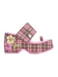 Arcadiagyal Peruru Island-Style Hibiscus Pink Checked Platform Flip-Flops