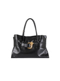 CNLEEWEI Large Genuine Leather Tote Bag with Metal Flower Buckle and Vintage Design