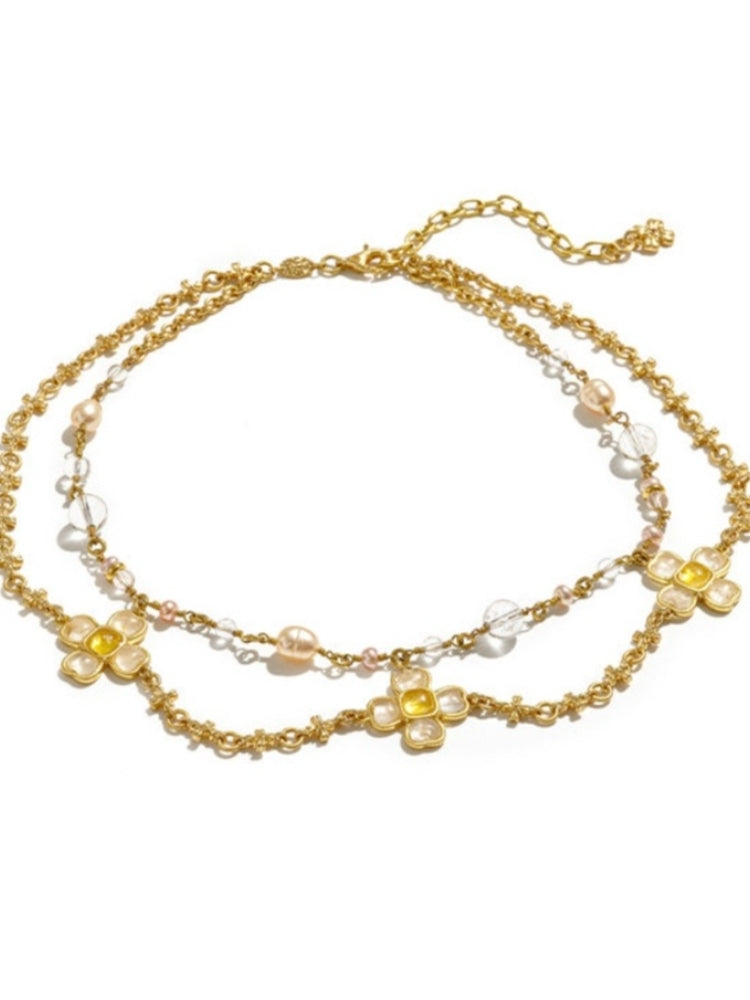 tokokkino “Trajectory” Baroque-Style Gemstone Square Bow Short Necklace
