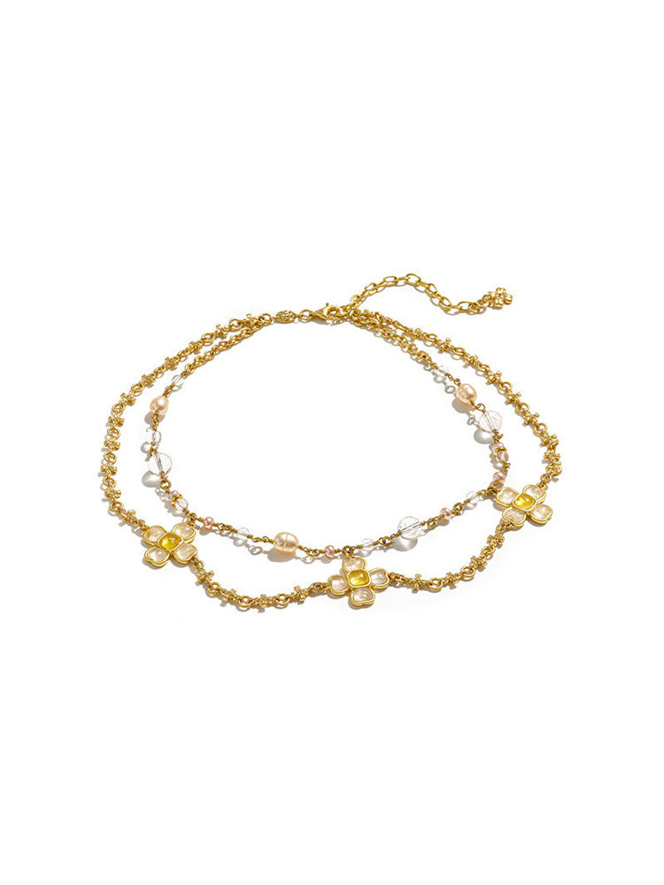 tokokkino “Trajectory” Baroque-Style Gemstone Square Bow Short Necklace