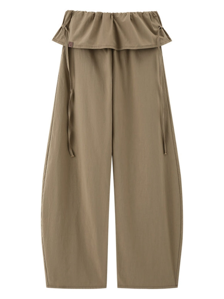 2AM POETRY Pleated, Turn-Up, Mid-Low Rise, Loose-Fit, Drawstring, Casual, Wide-Leg, Loose-Fit, Curved-Leg Pants