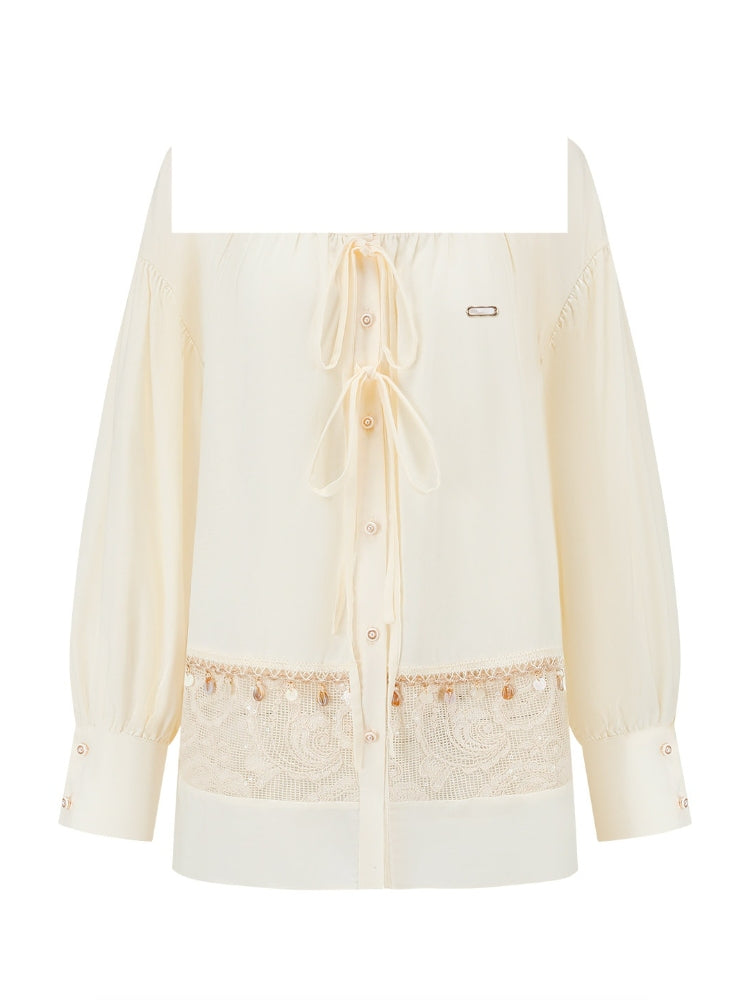 SHROENRO Heavy Industry Openwork Lace Patchwork Loose-Fit Shirt and Shorts Fashion Set