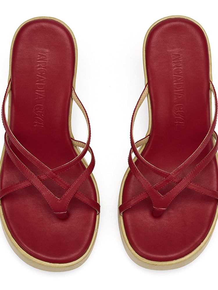 Arcadiagyal Original Design Thin Strap Gold White Red Wedge Heel High Heels Platform Flip-Flops