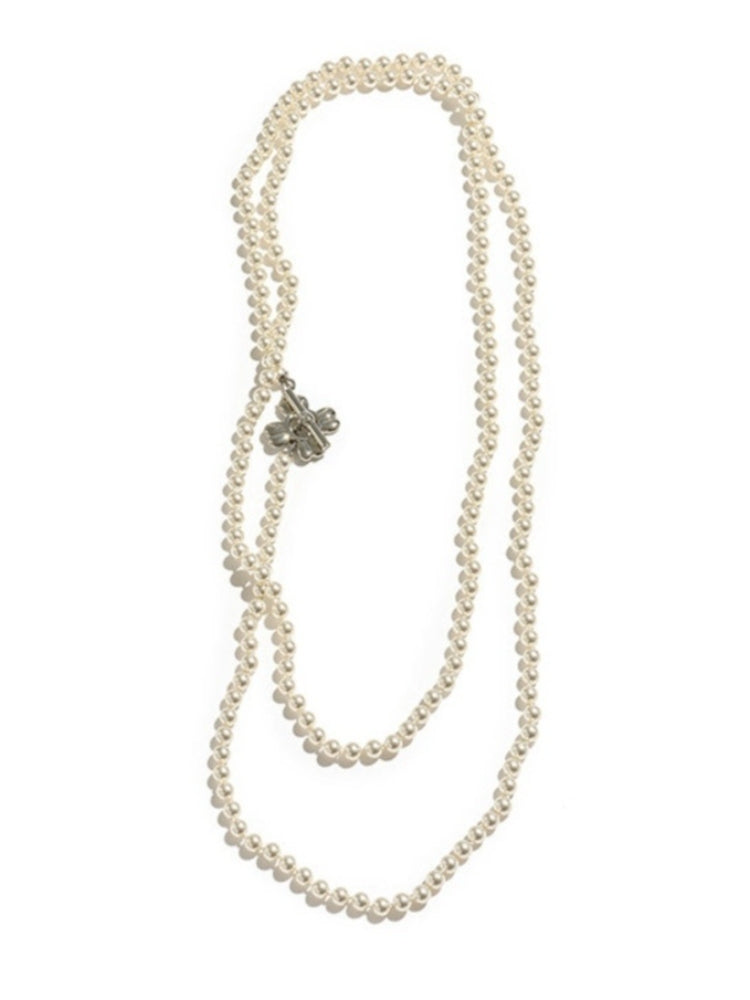 tokokkino “Gray and White Concept” Minimalist and Versatile Long Necklace with Two-Tone Pearl Bow
