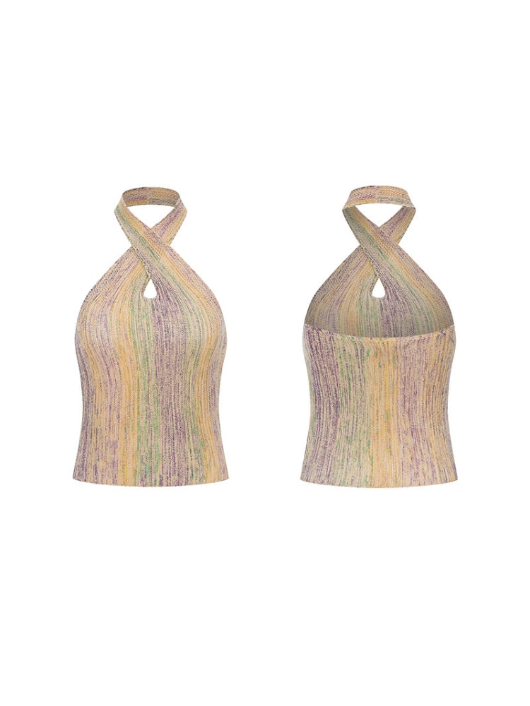 Sunset and Evening Breeze Cross-Over Neckline Knit Tank Top
