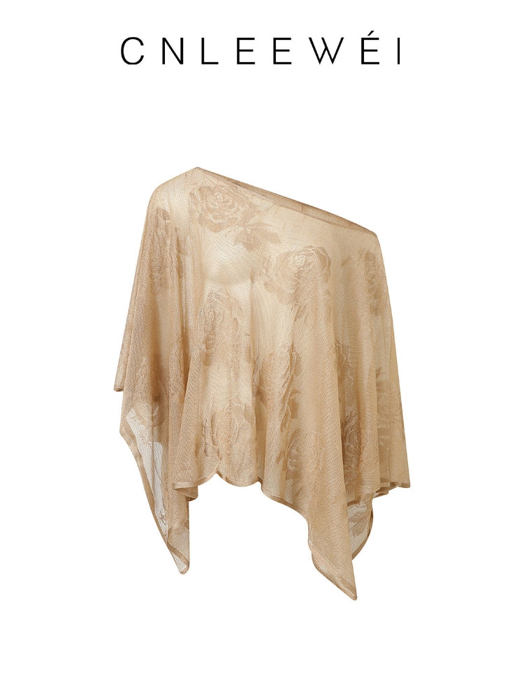 CNLEEWEI Double-Knit, Double-Layer Fabric Rose Jacquard Sheer Lustrous Gold-Threaded Woolen Shawl