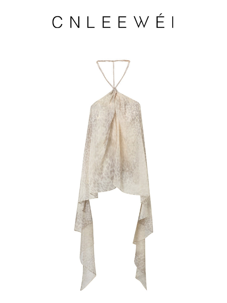 CNLEEWEI Casual Yet Sophisticated Off-the-Shoulder Leopard-Print Top