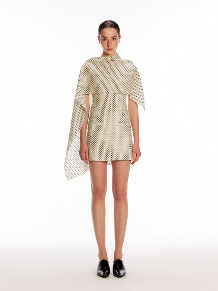 Dpercent Acetate Two-Tone Detachable Asymmetrical Shawl Modern Polka-Dot Tank Dress
